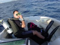 Hold Your Nose!  Adam prepares to go overboard & find some sea creatures!