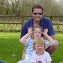 Big, Bigger, & Biggest!  Katie, Chloe, & Andy play in the garden beside the pub