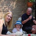 Relaxing In The Garden  Sheri, Katie, Graham, and "Snowy" (the most poorly stuffed animal there is)