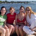 R & R!  Steph, Kathryn, Lisa, & Sheri on the front of our boat the day after the party!  We go out for a ride before making it to the airport. : Romain Bacou