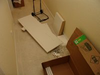 Onto the Next Room!  Andy lays out shelves on the floor in the hallway so we can build the guest room closet now!