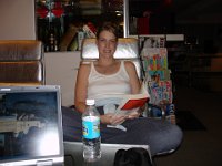 Ready and Waiting...  Sheri relaxes in the lounge at Dulles Airport before the flight